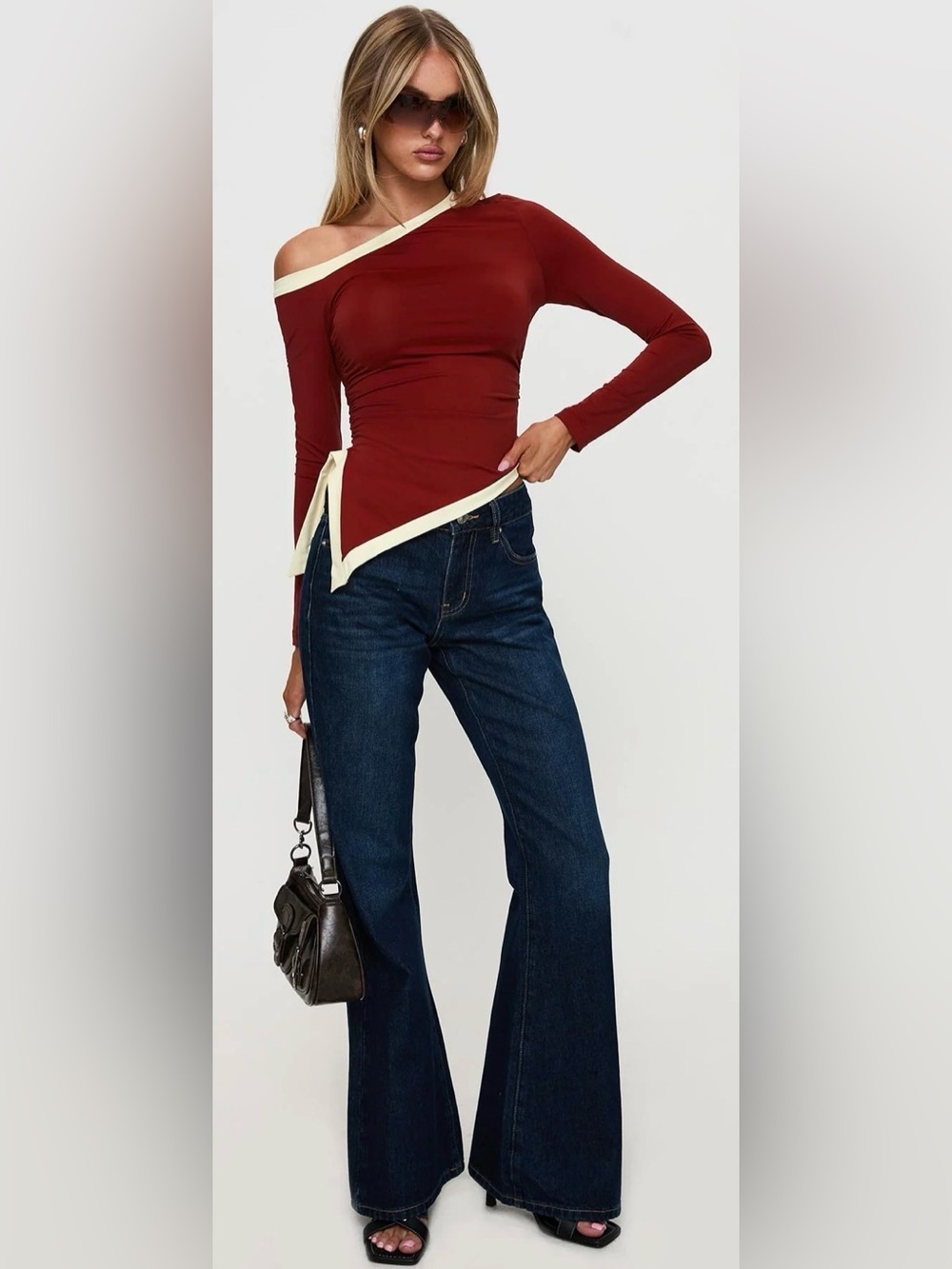 NWT Princes Polly  Fake Smile Long Sleeve Top Burgundy, Size 6 - Picture 2 of 14